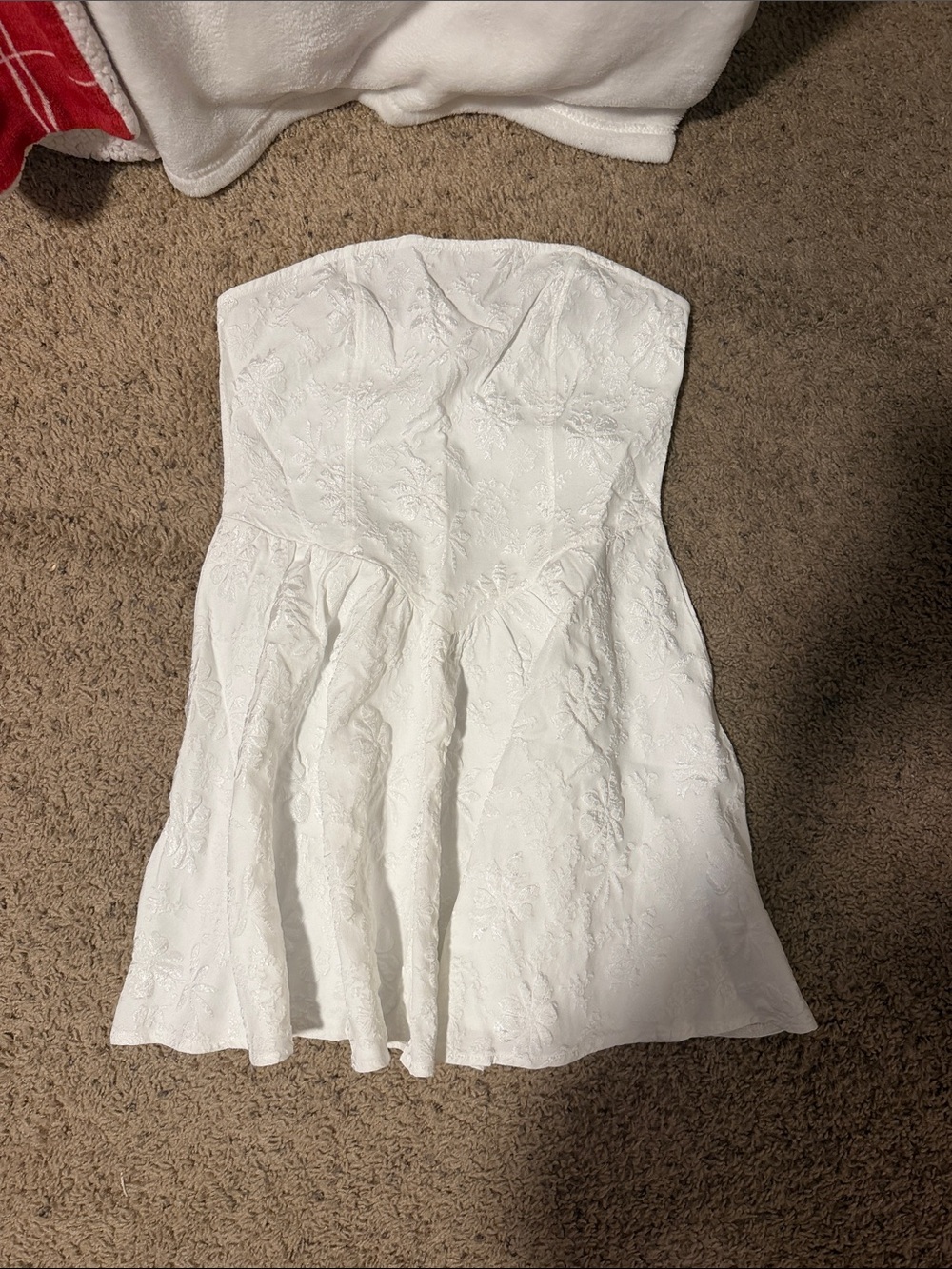 White Strapless Textured Mini Dress